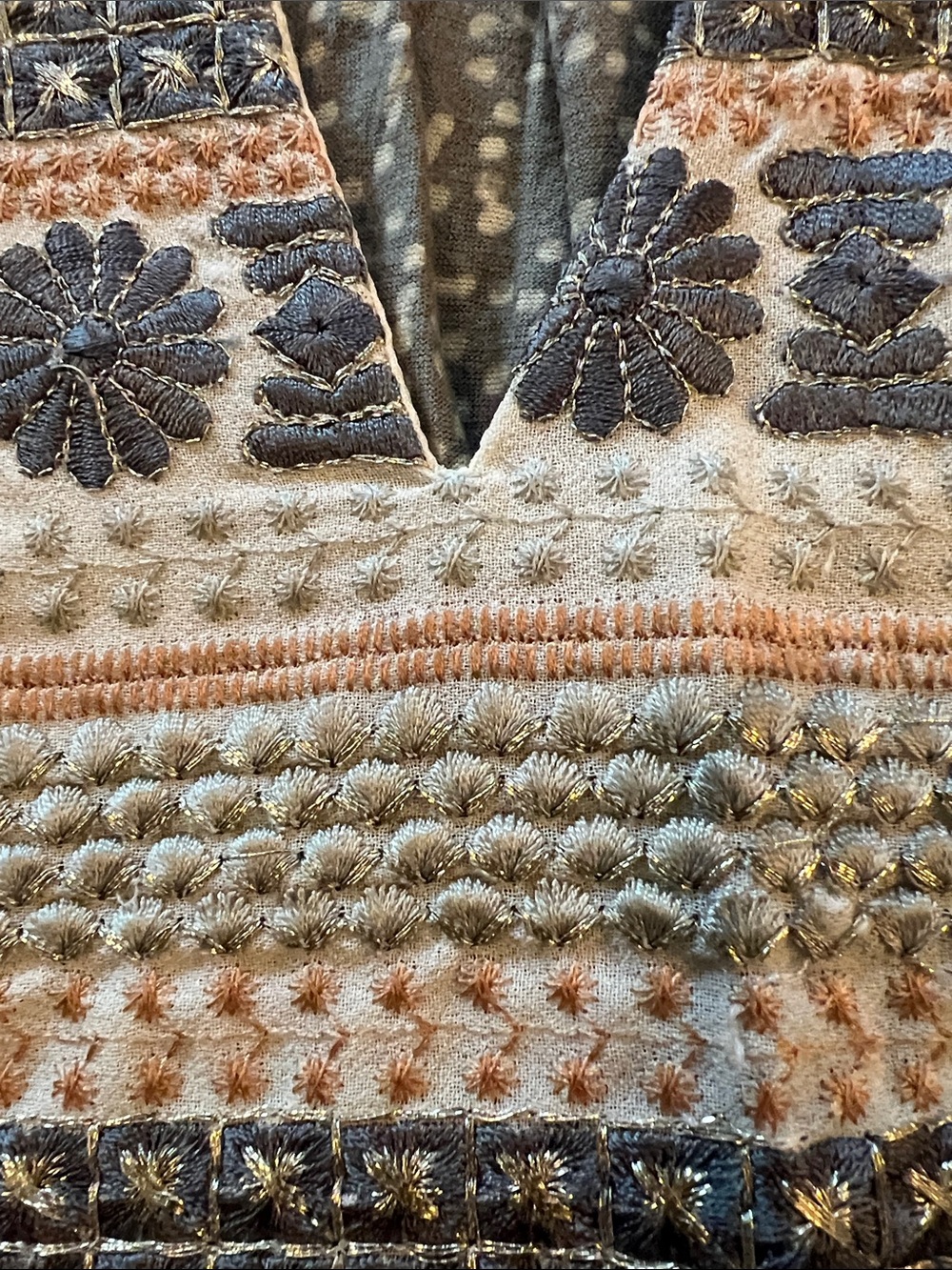 Anthropologie Green and Peach Tank with Embroidered Yoke - Picture 3 of 7